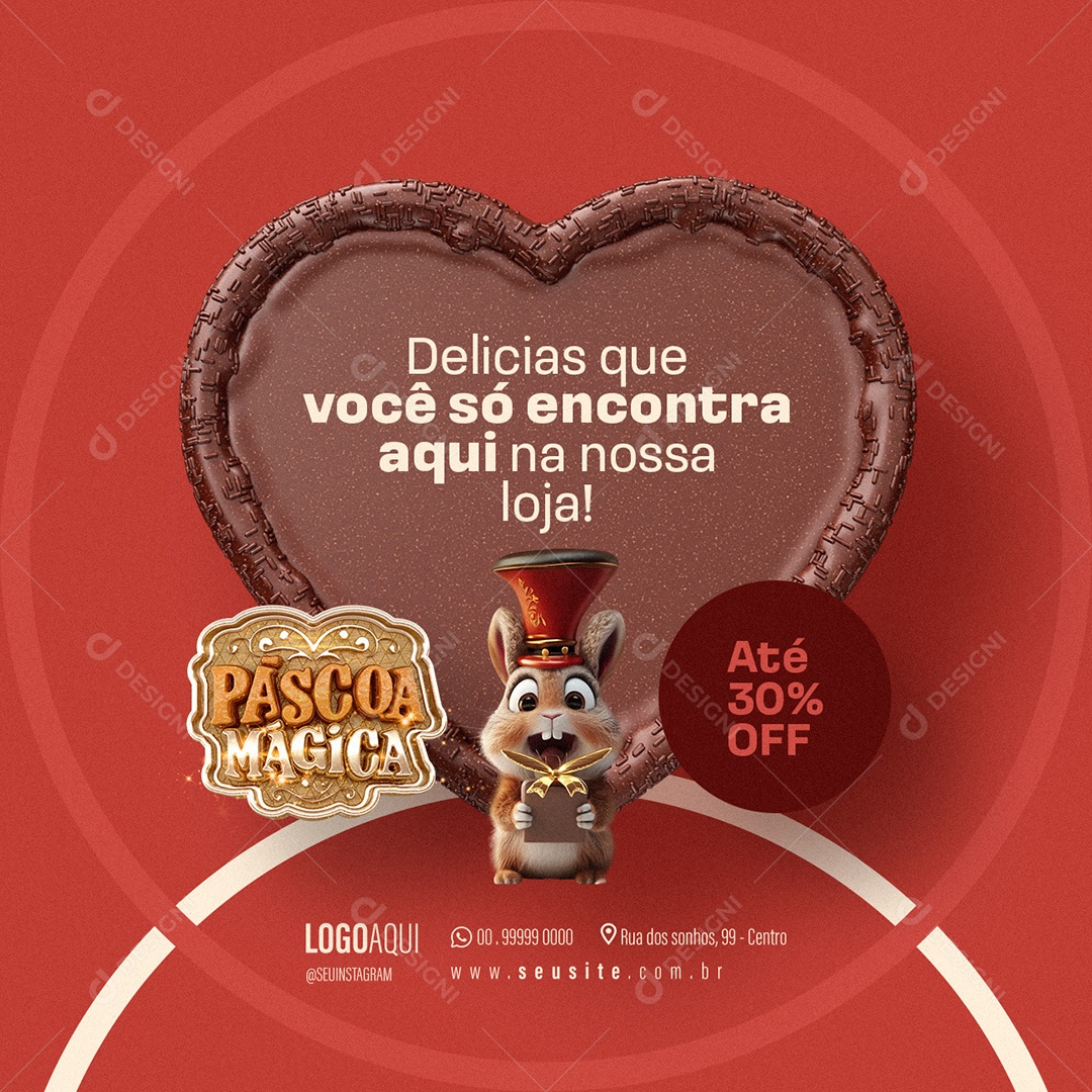 Páscoa Mágica Supermercado Até 30 Off Delicias que você só encontra aqui Social Media PSD Editável