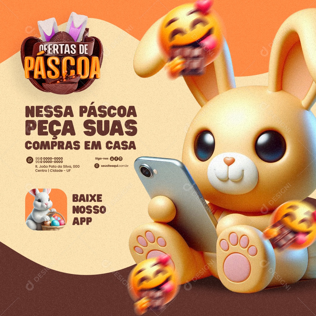 Ofertas de Páscoa Supermercado peça suas Compras em Casa Social Media PSD Editável