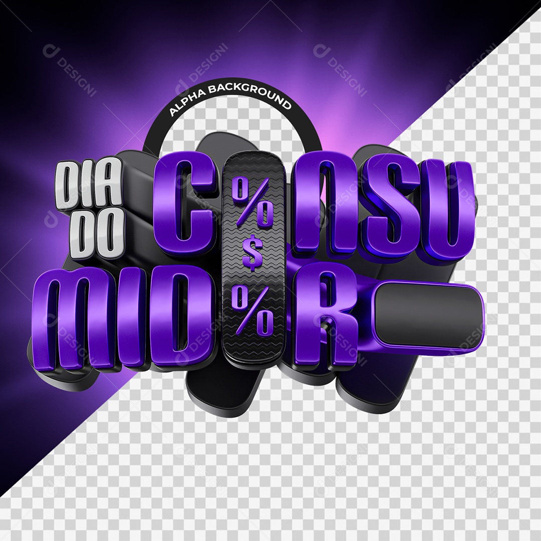 Dia do Consumidor Selo 3D Roxo e Preto para Composição PSD