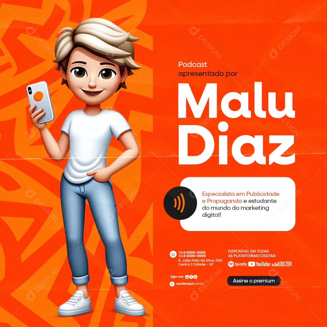 Podcast apresentado por Malu Diaz Social Media PSD Editável