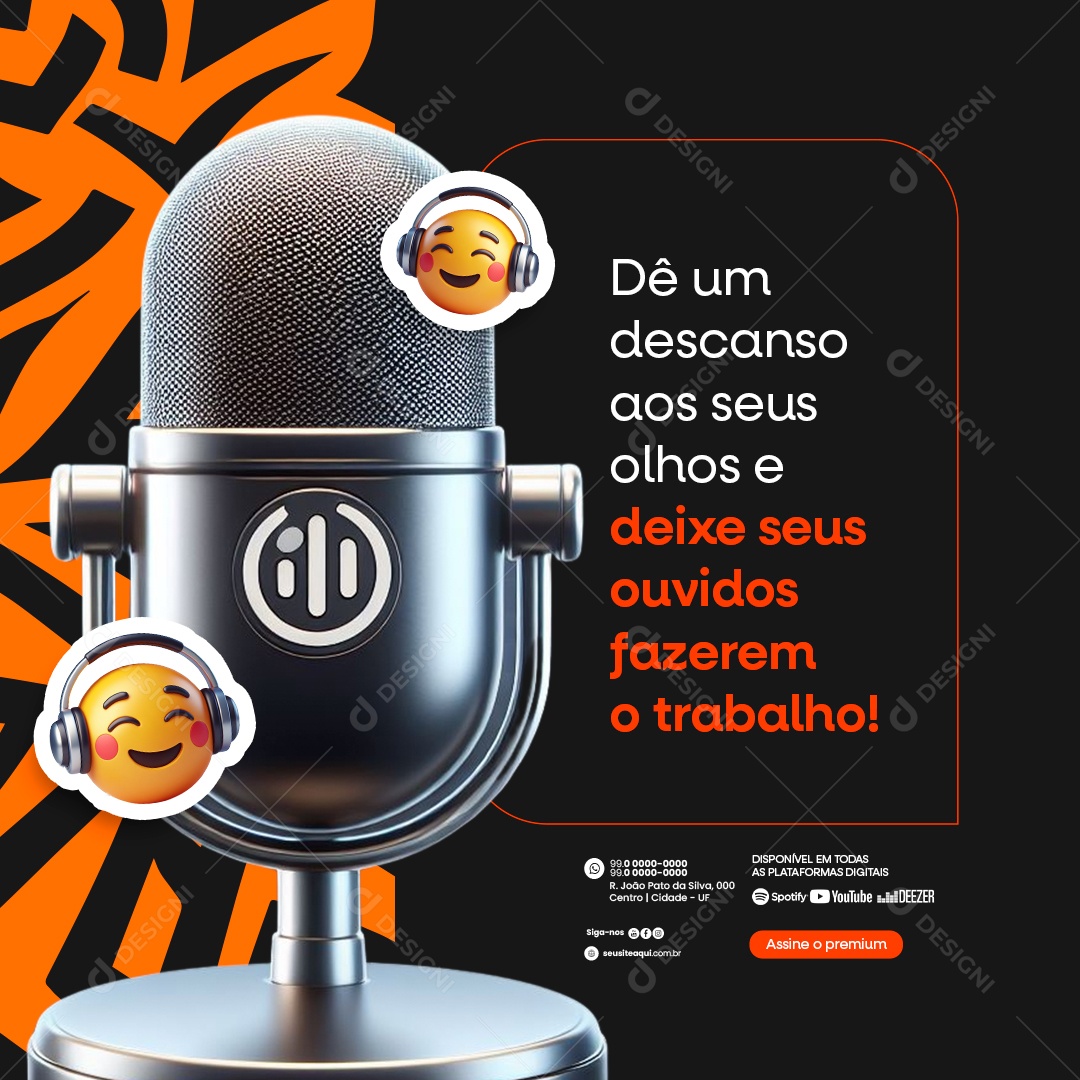 Podcast Dê um descanso aos seus olhos Social Media PSD Editável