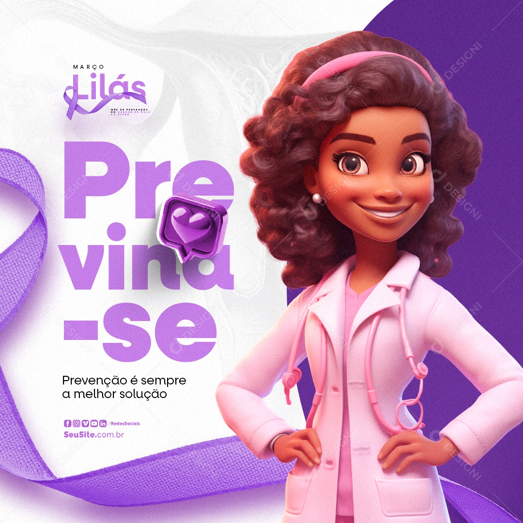 March Lilás Prevention is always the best Editable Social Media PSD solution