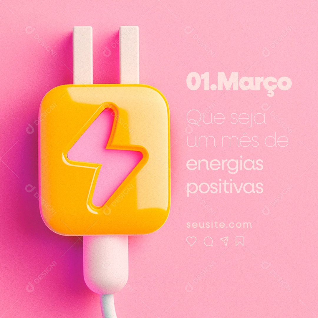 Bem Vindo Março Que seja um mês de energias positivas Social Media PSD Editável