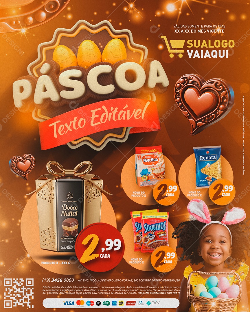 Tabloide Páscoa Supermercado macarrão sucrilhos Social Media PSD Editável