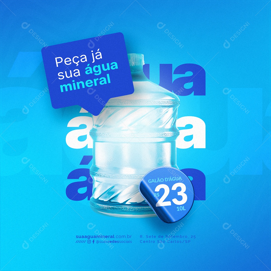 Distribuidora de Água Peça já sua água mineral Social Media PSD Editável