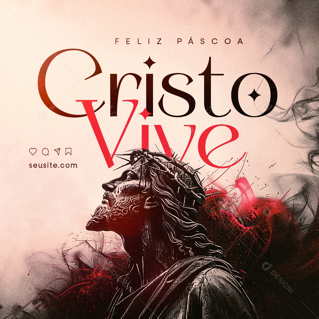 Feliz Páscoa Cristo vive Social Media PSD Editável