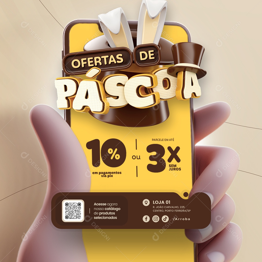 Ofertas de páscoa Supermercado 10% em Pagamentos via pix Social Media PSD Editável