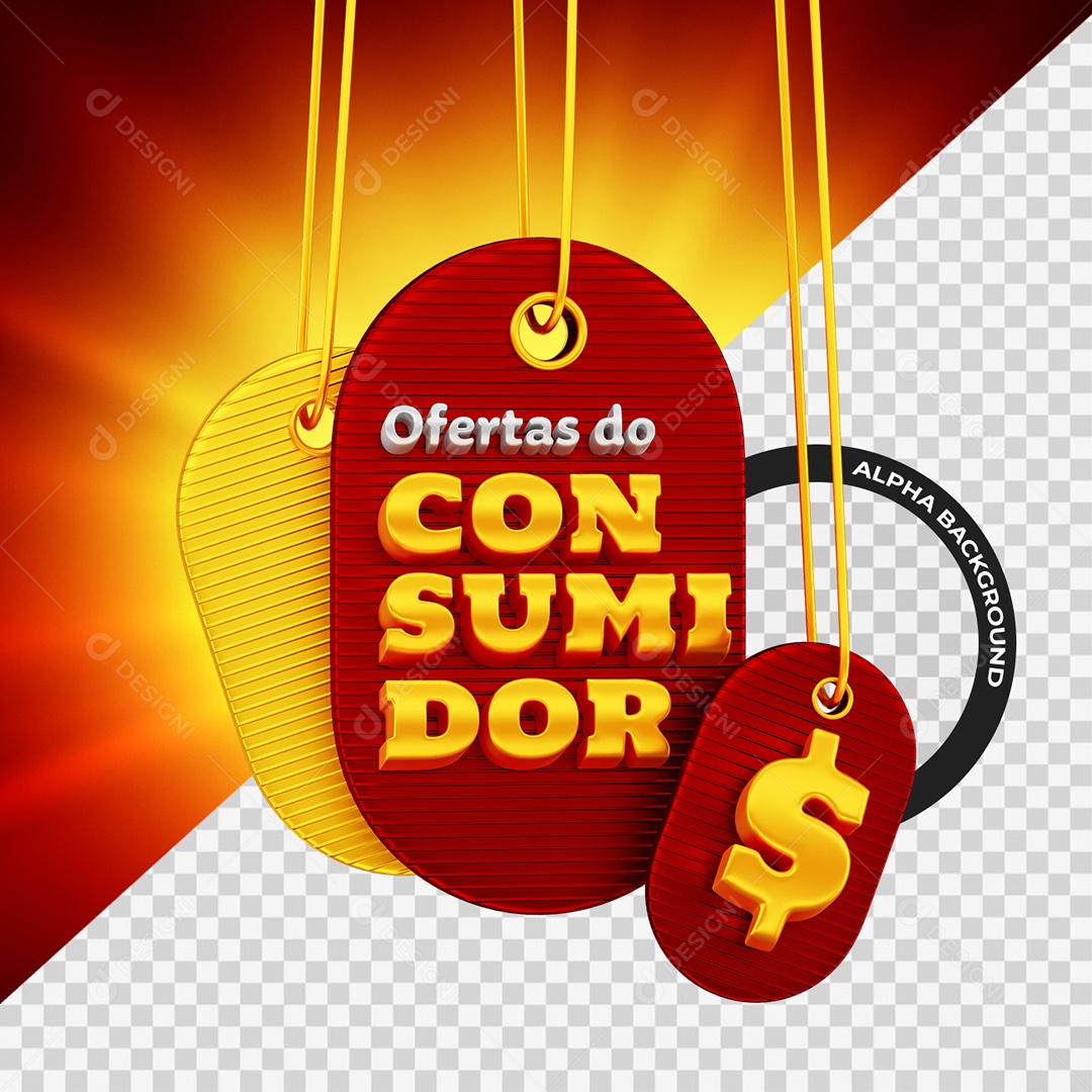 Ofertas do Consumidor Selo 3D Vermelho e Amarelo para Composição PSD