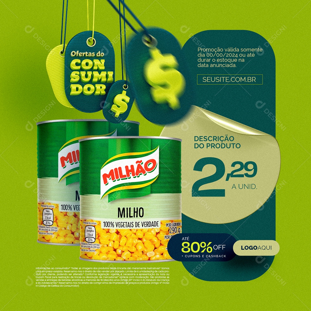 Ofertas do Consumidor Supermercado Milho Social Media PSD Editável