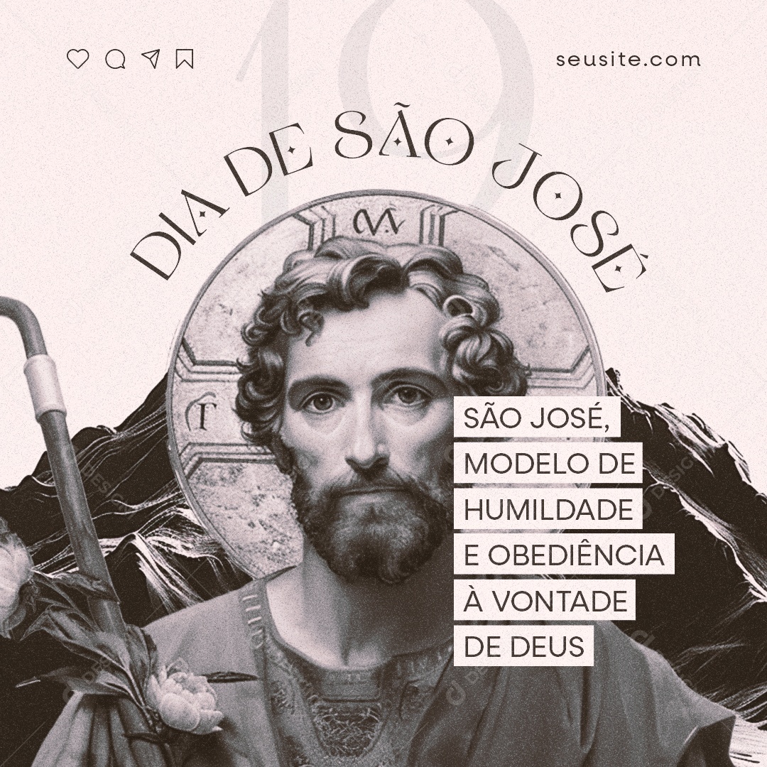 Dia de São José Modelo de Humildade e Obediência Social Media PSD Editável