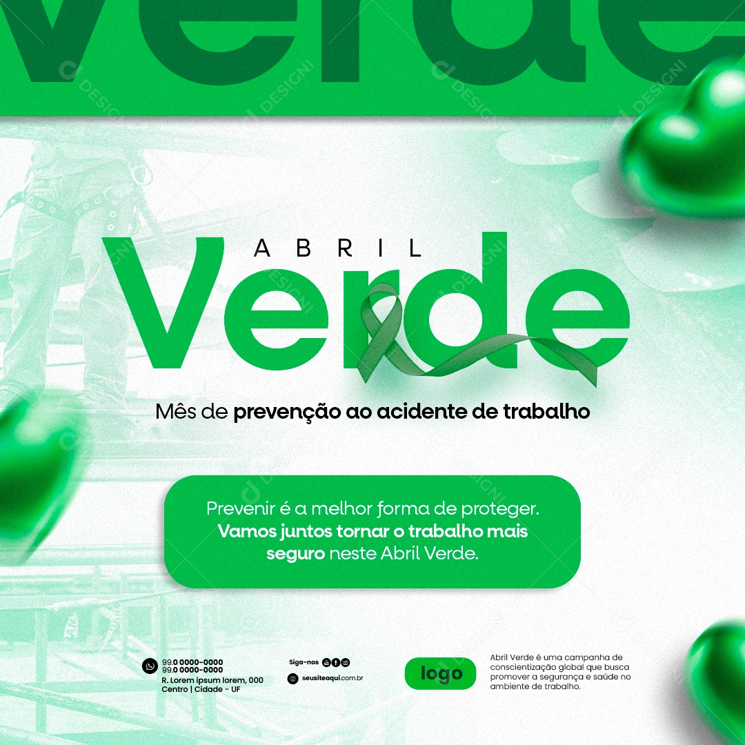 Abril Verde Mês de prevenção ao acidente de trabalho Social Media PSD Editável