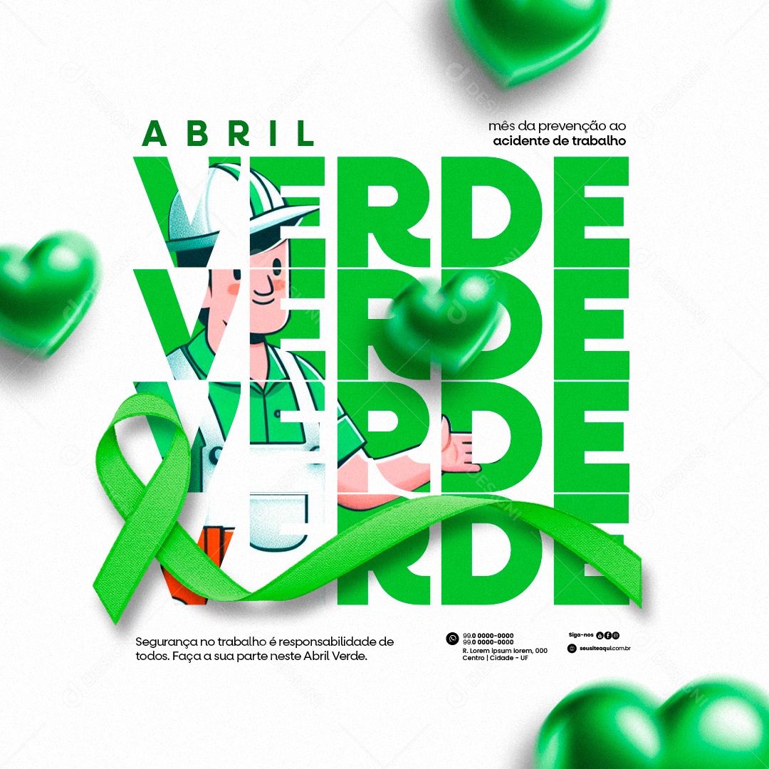 Abril Verde Mês da prevenção ao acidente de trabalho Social Media PSD Editável