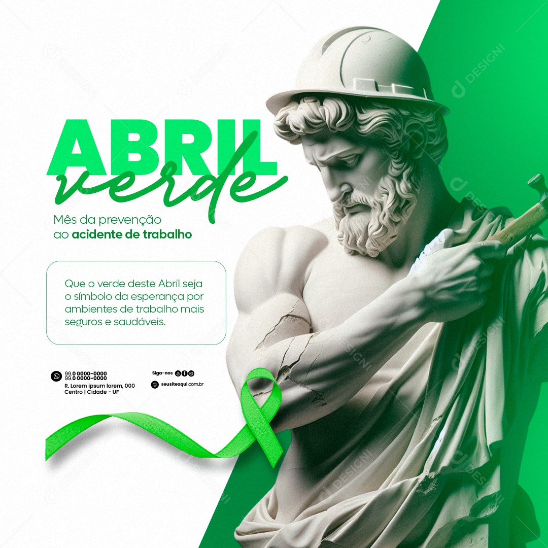 Abril Verde Mês de prevenção ao acidente de trabalho Social Media PSD Editável