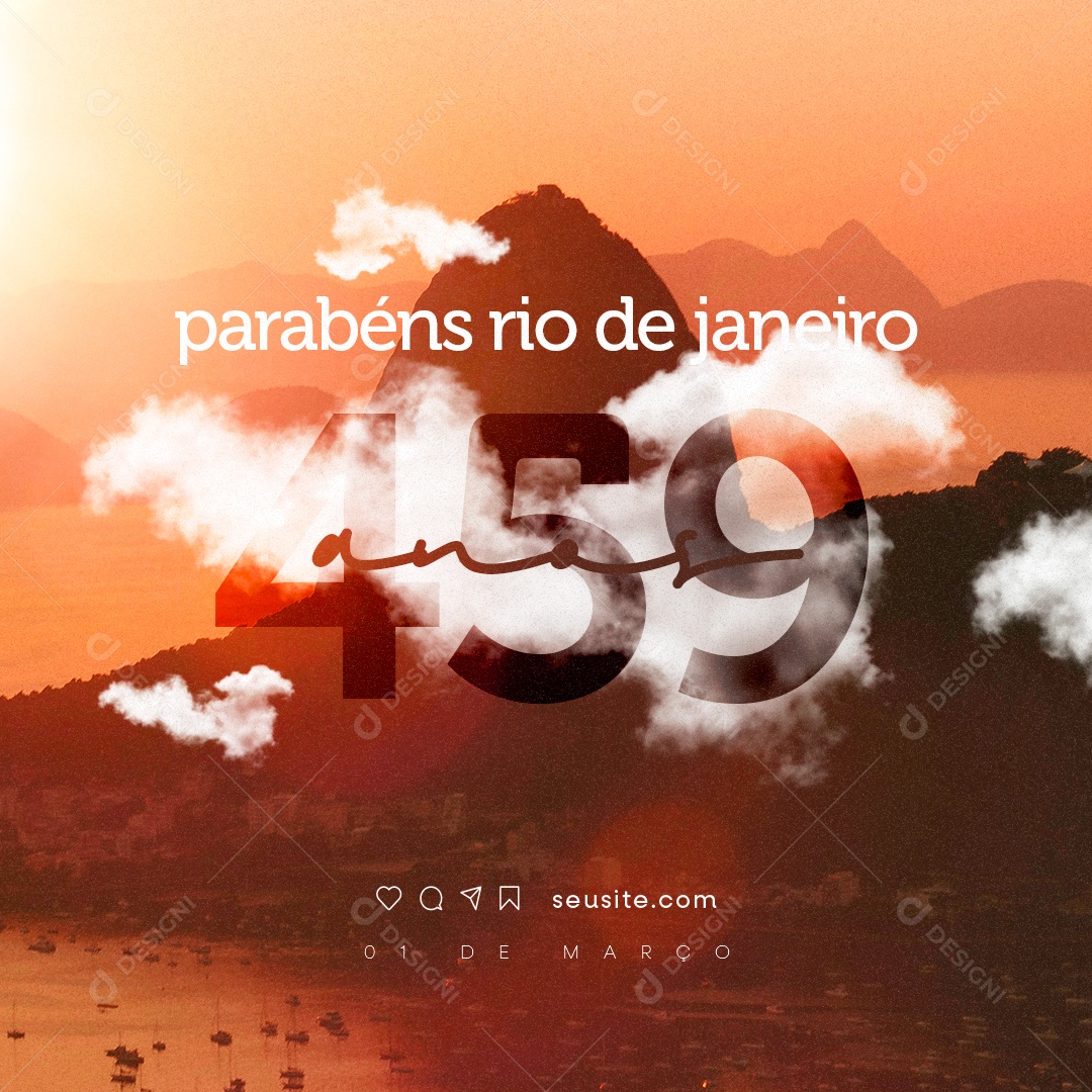 Rio de Janeiro March 1st congratulations Social Media Editable PSD