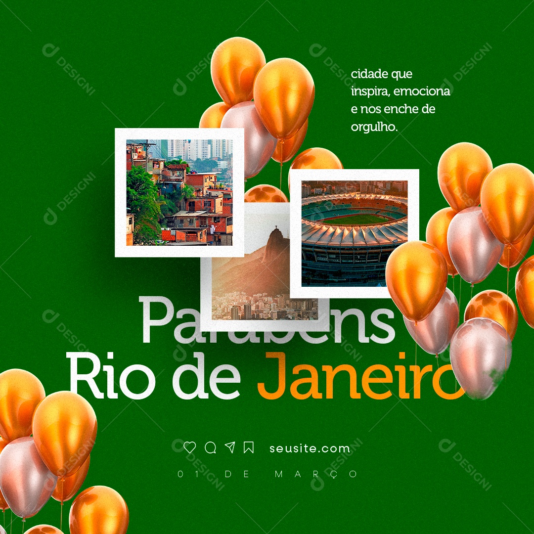 Rio de Janeiro 01 De Março Parabéns cidade que inspira Social Media PSD Editável