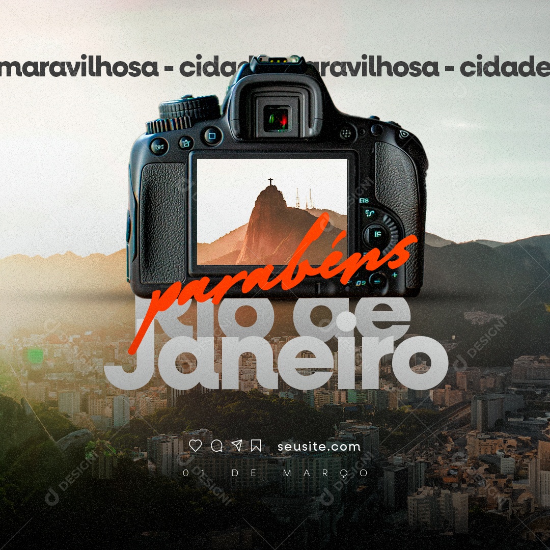 Rio de Janeiro 01 De Março parabéns cidade maravilhosa Social Media PSD Editável