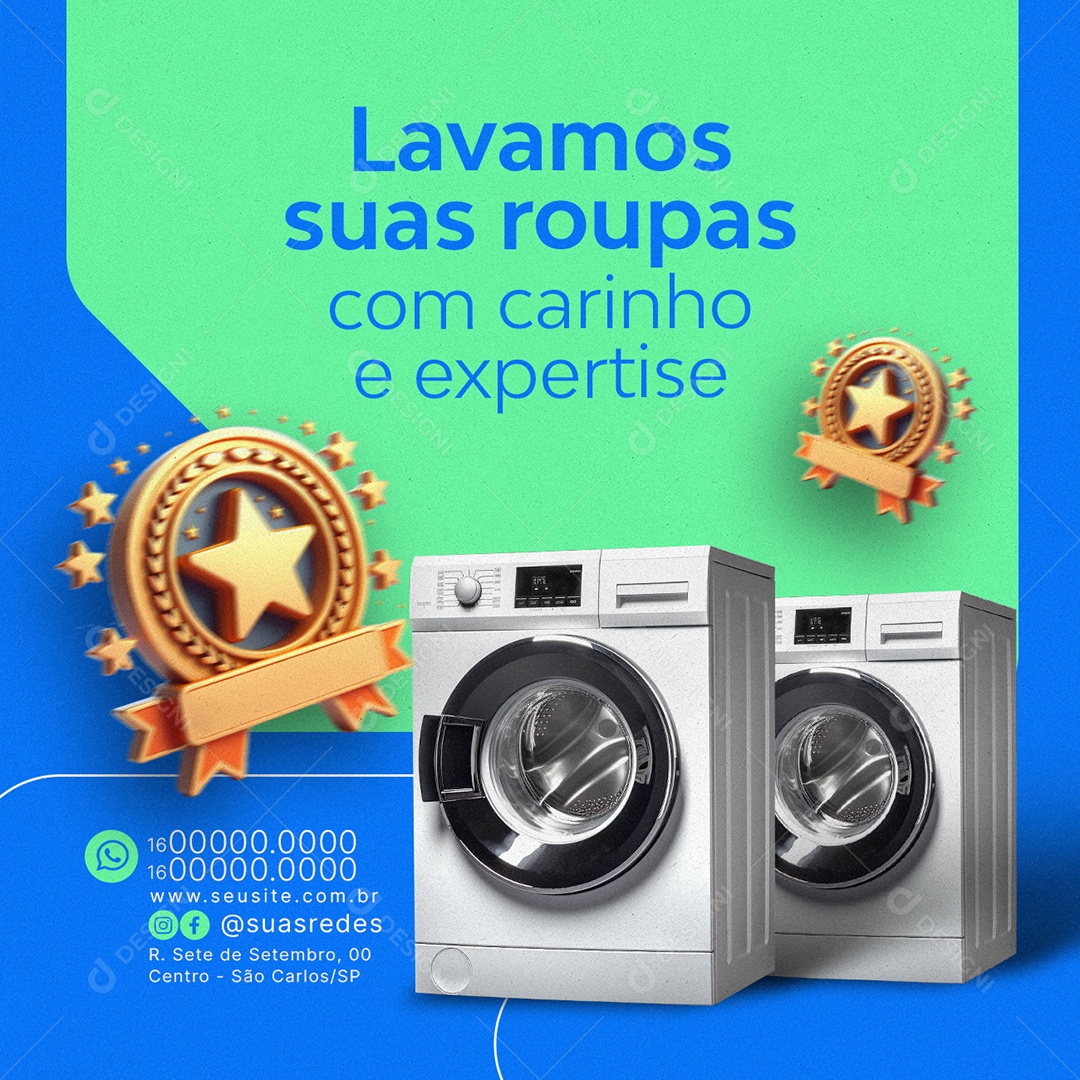 Lavanderia Lavamos suas roupas com carinho e expertise Social Media PSD Editável