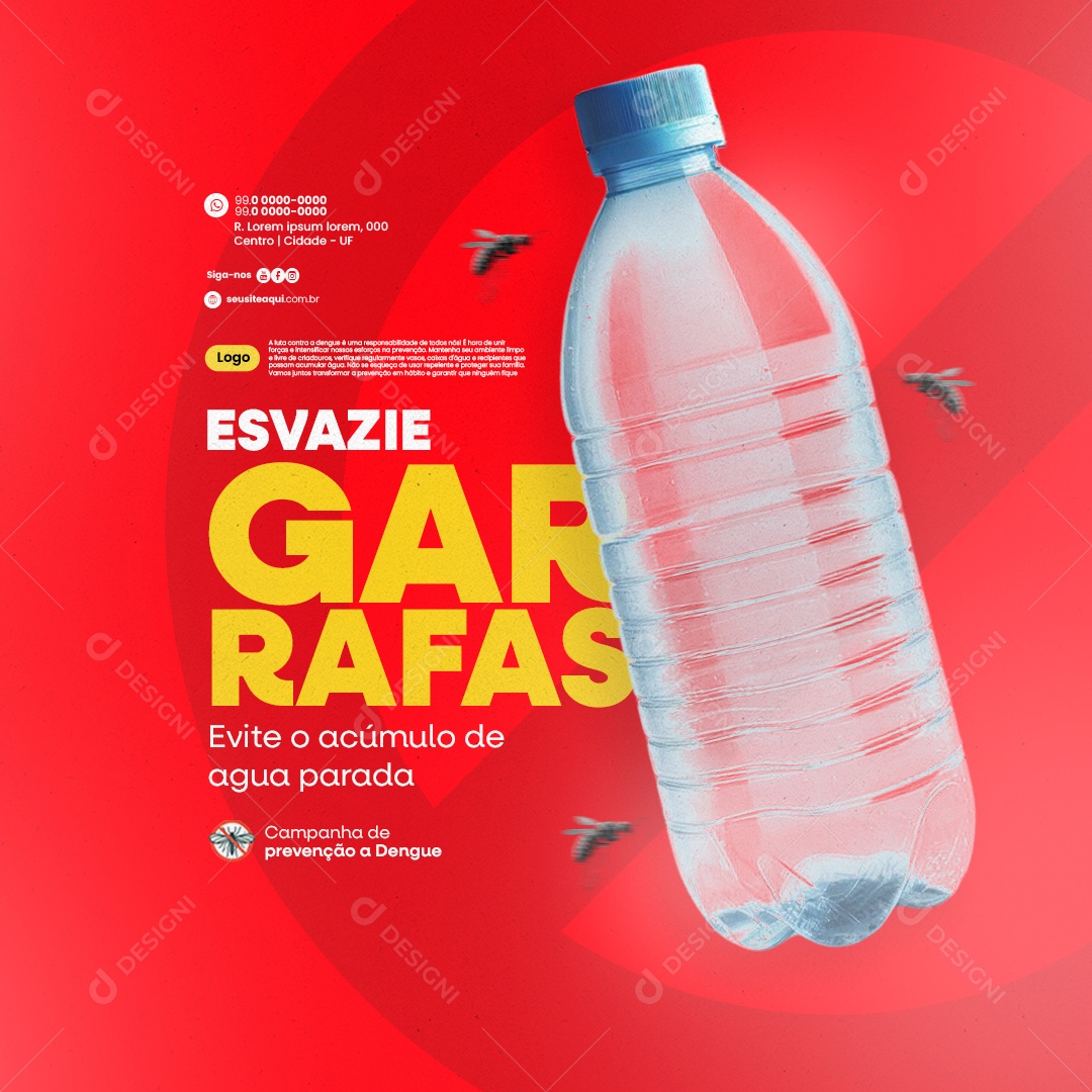 Campanha de prevenção a Dengue esvazie Garrafas Social Media PSD Editável