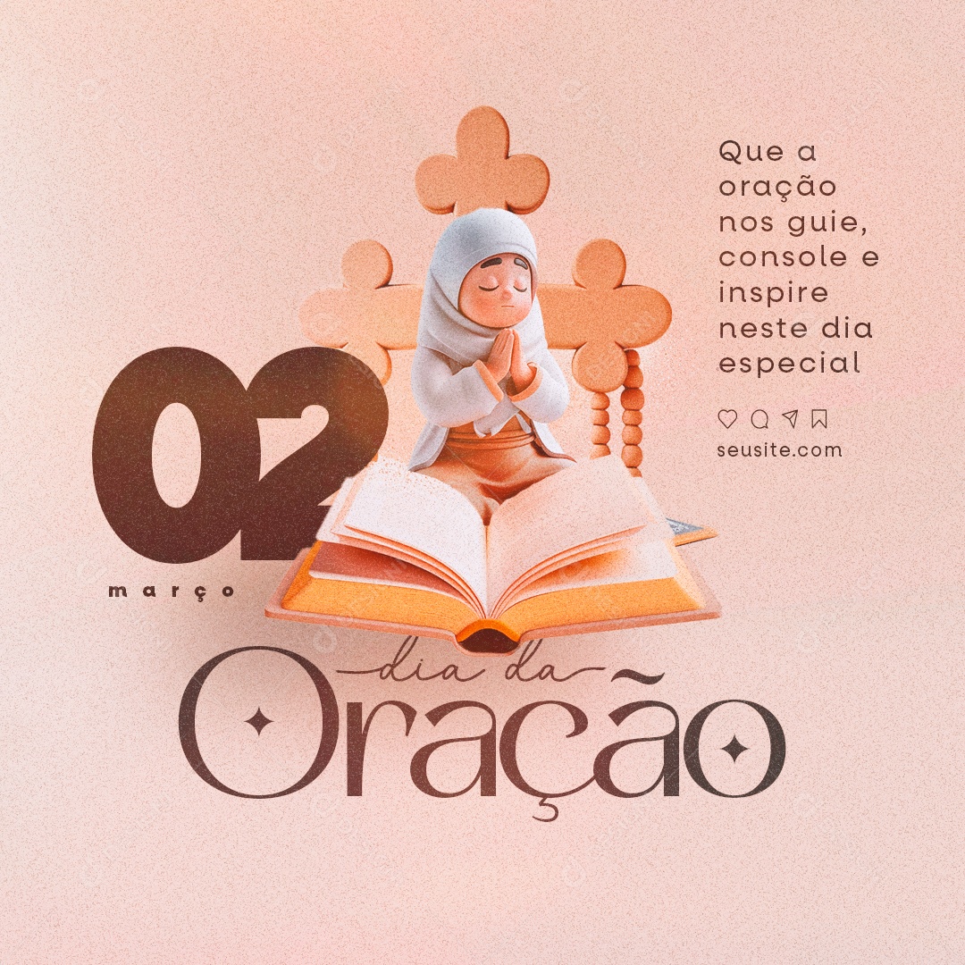 Dia da Oração 02 de março Que a oração nos guie Social Media PSD Editável