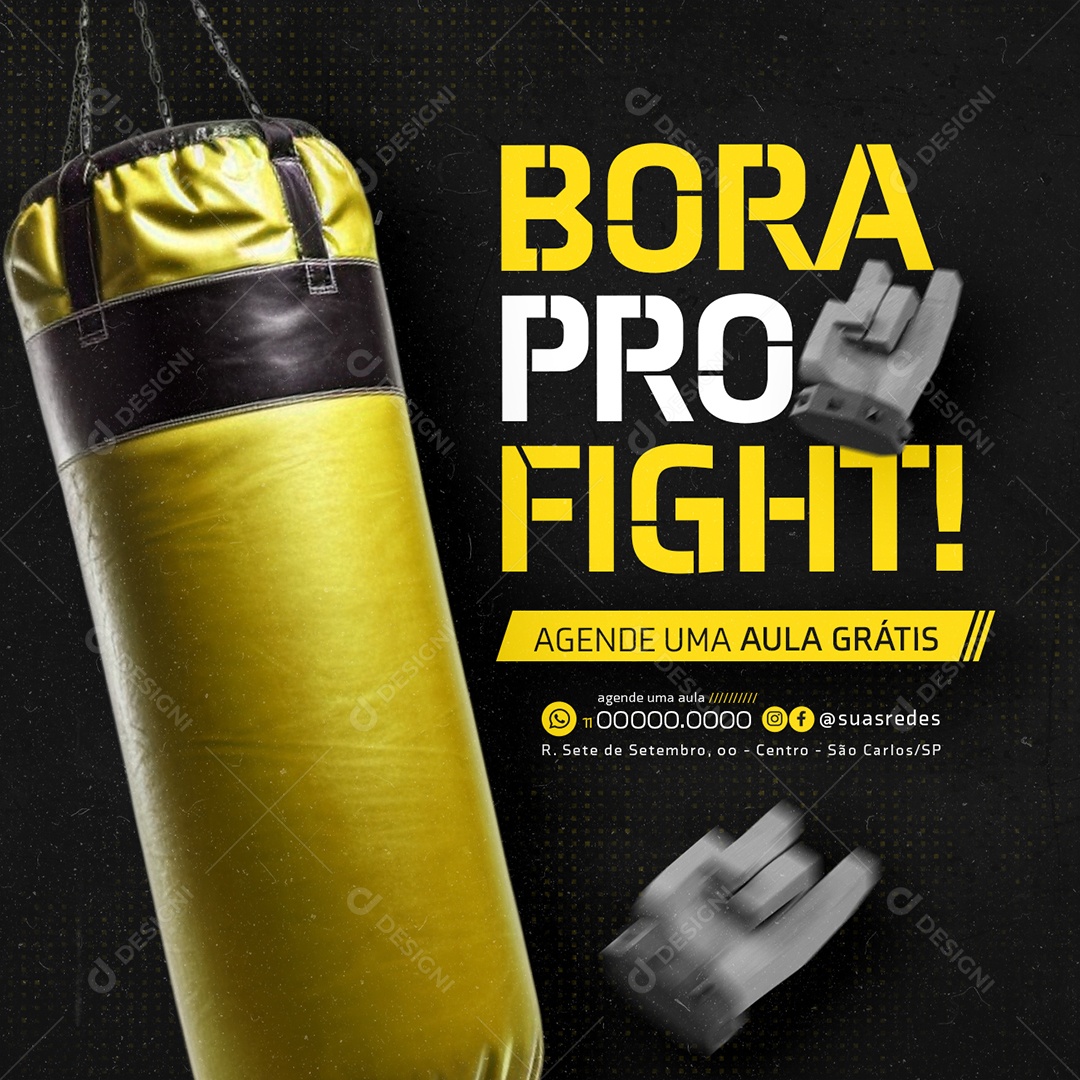 Aulas de Boxe bora pro Fight Agende uma aula grátis Social Media PSD Editável