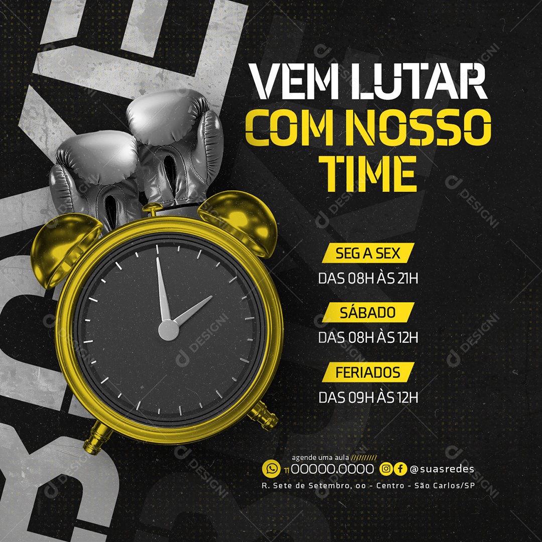 Aulas de Boxe Vem lutar com nosso time Social Media PSD Editável