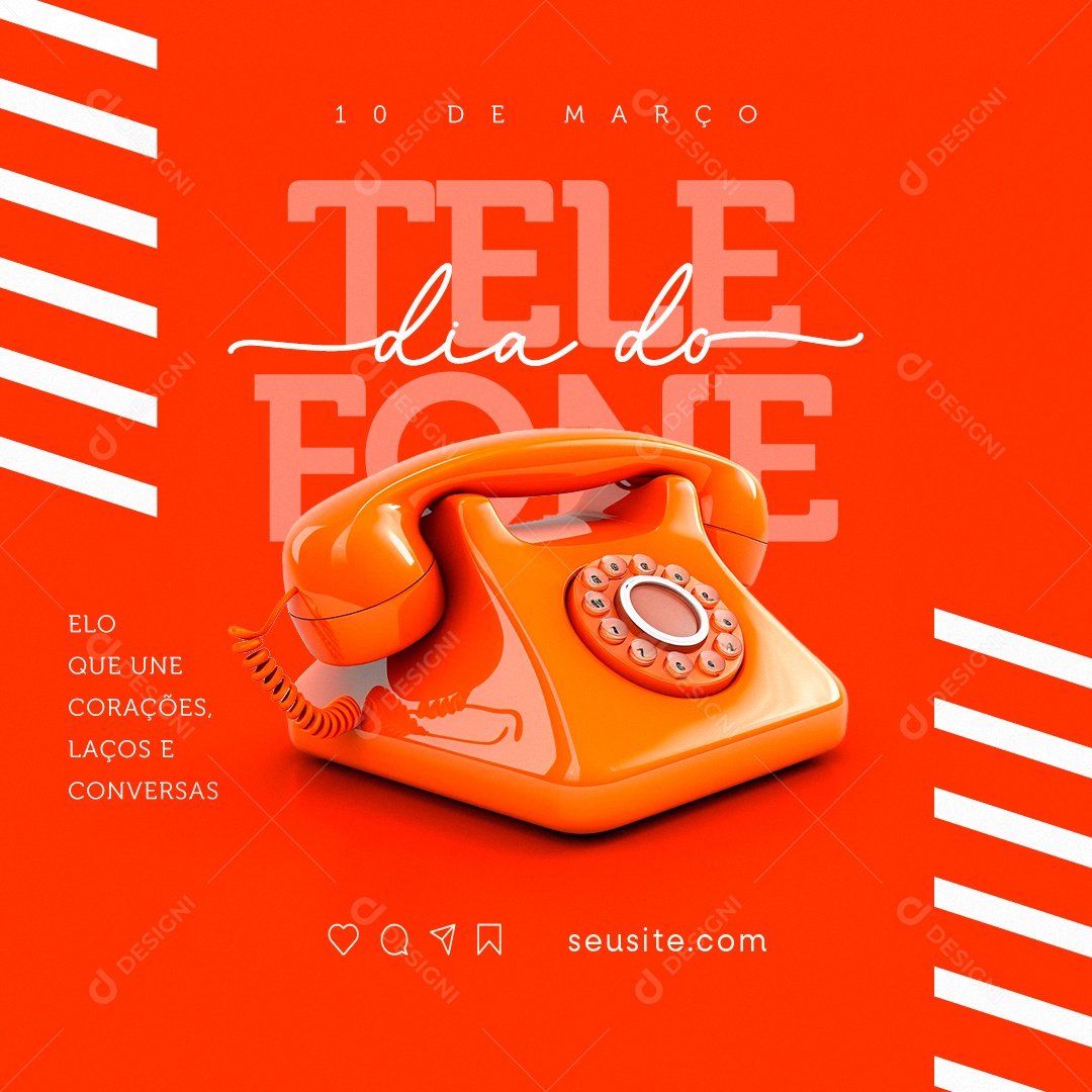 Dia do Telefone 10 de Março Elo que une corações laços e conversas Social Media PSD Editável