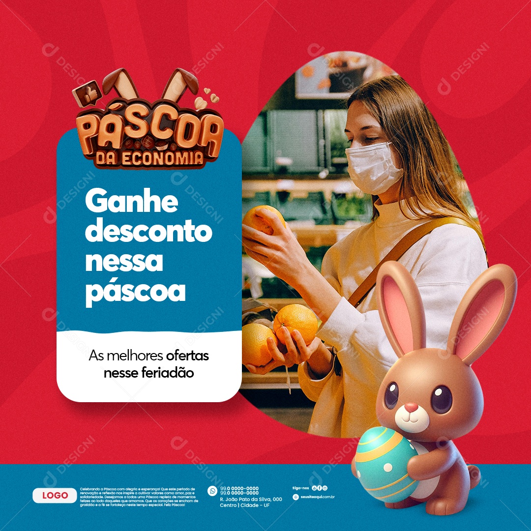 Supermercado Páscoa da Economia Ganhe desconto nessa páscoa Social Media PSD Editável