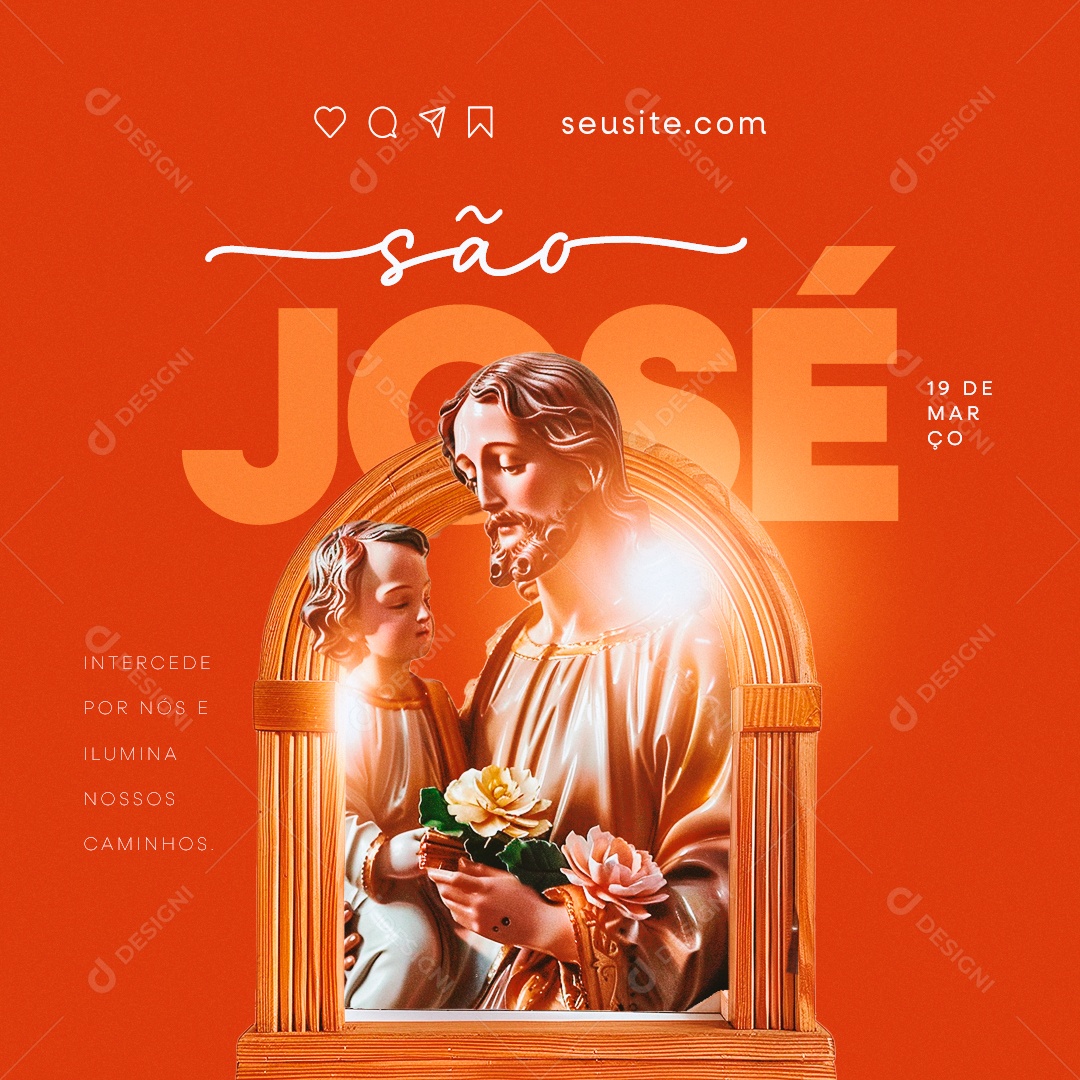 Dia de São José 19 de Março Intercede por nós e ilumina Social Media PSD Editável