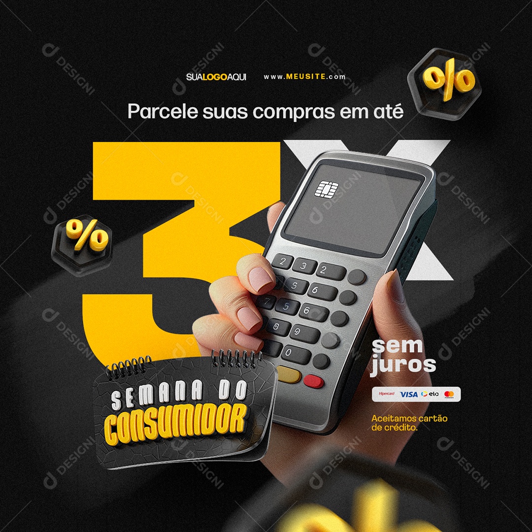 Semana do Consumidor Supermercado Parcele suas compras em até 3x Social Media PSD Editável