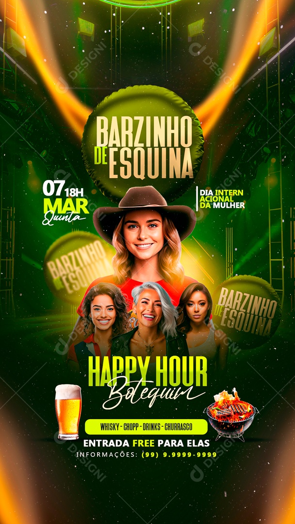 Flyer Story Barzinho de Esquina Happy Hour Botequim Social Media PSD Editável