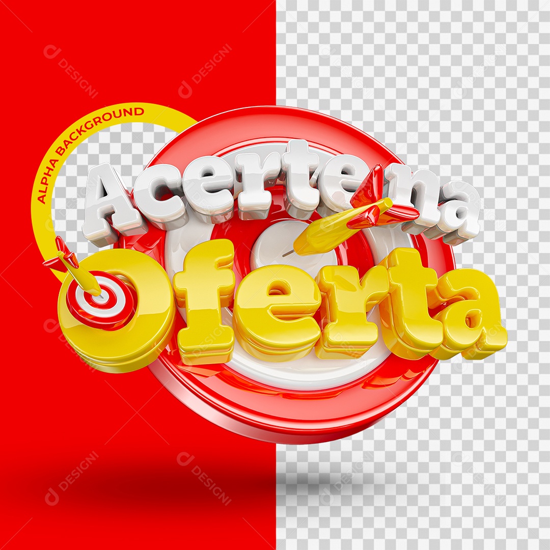 Acerte na Oferta Selo 3D Vermelho branco e amarelo para Composição PSD