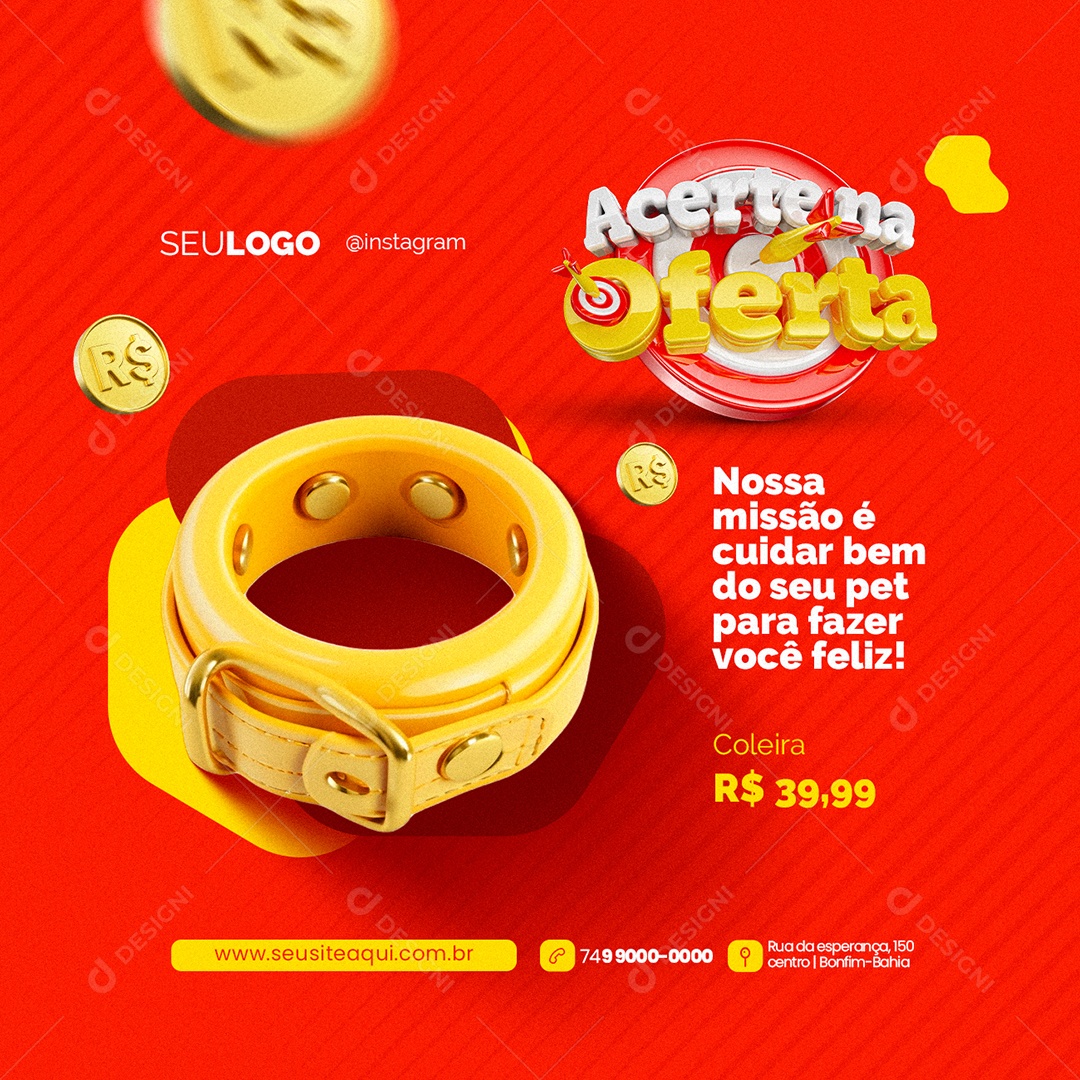 Acerte na Oferta Pet Shop Seu pet Coleira Social Media PSD Editável