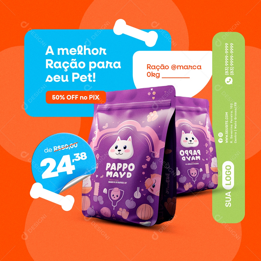 Pet Shop A Melhor Ração para seu Pet 50% Off no Pix Social Media PSD Editável