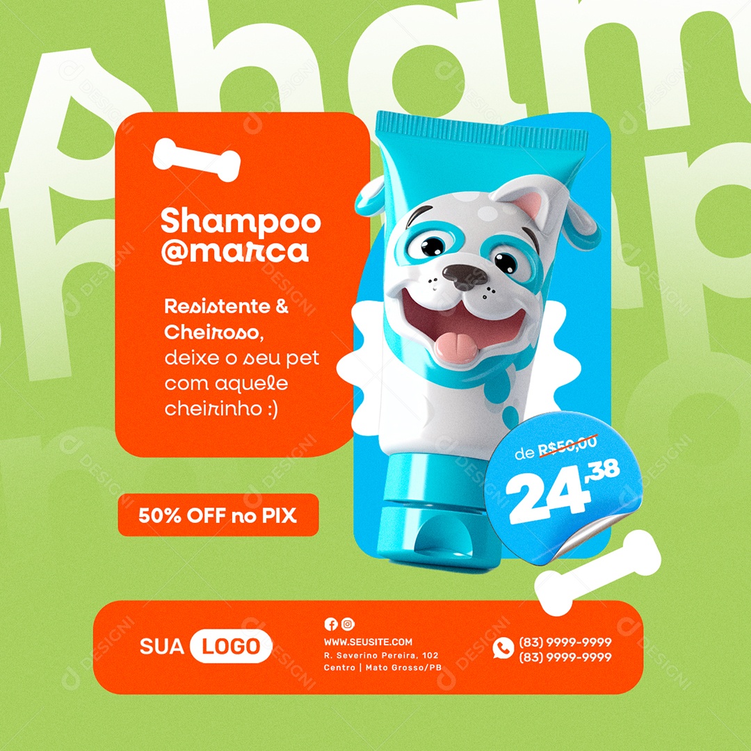 Pet Shop Shampoo 50% Off no Pix Social Media PSD Editável