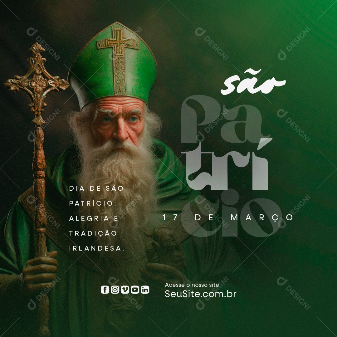 Dia de São Patrício 17 de Março Alegria e Tradição Irlandesa Social Media PSD Editável