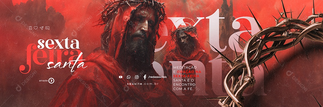 Carrossel Sexta Feira Santa Meditação e Oração Social Media PSD Editável