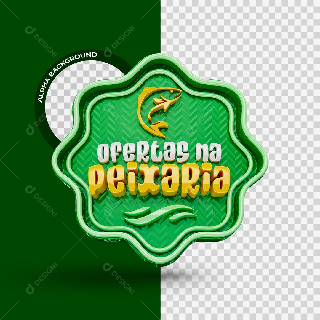 Offers at Peixaria Green white and yellow 3D Seal for PSD Composition