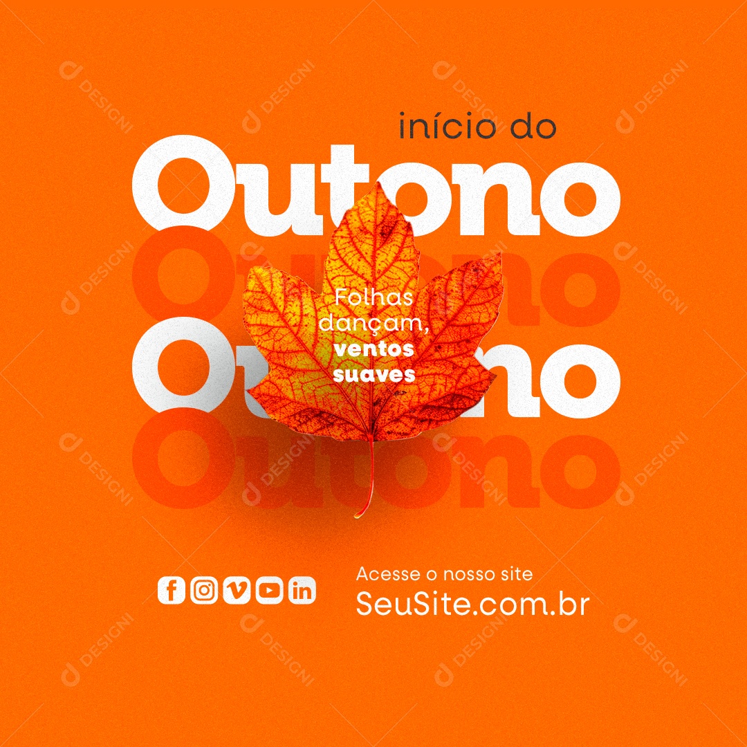 Inicio do Outono Folhas Dançam Ventos suaves Social Media PSD Editável