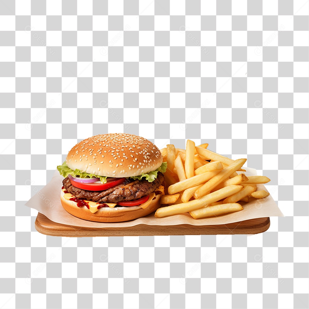 Porção de Lanches com Batata Frita PNG Transparente