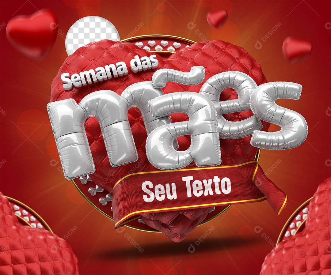 Semana das Mães Selo 3D Vermelho e dourado para Composição PSD