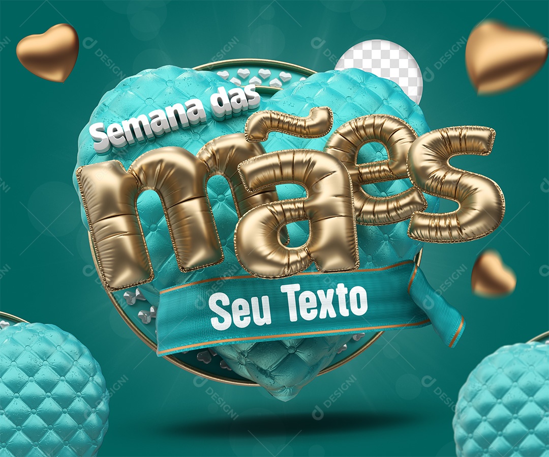 Semana das Mães Selo 3D Azul e dourado para Composição PSD