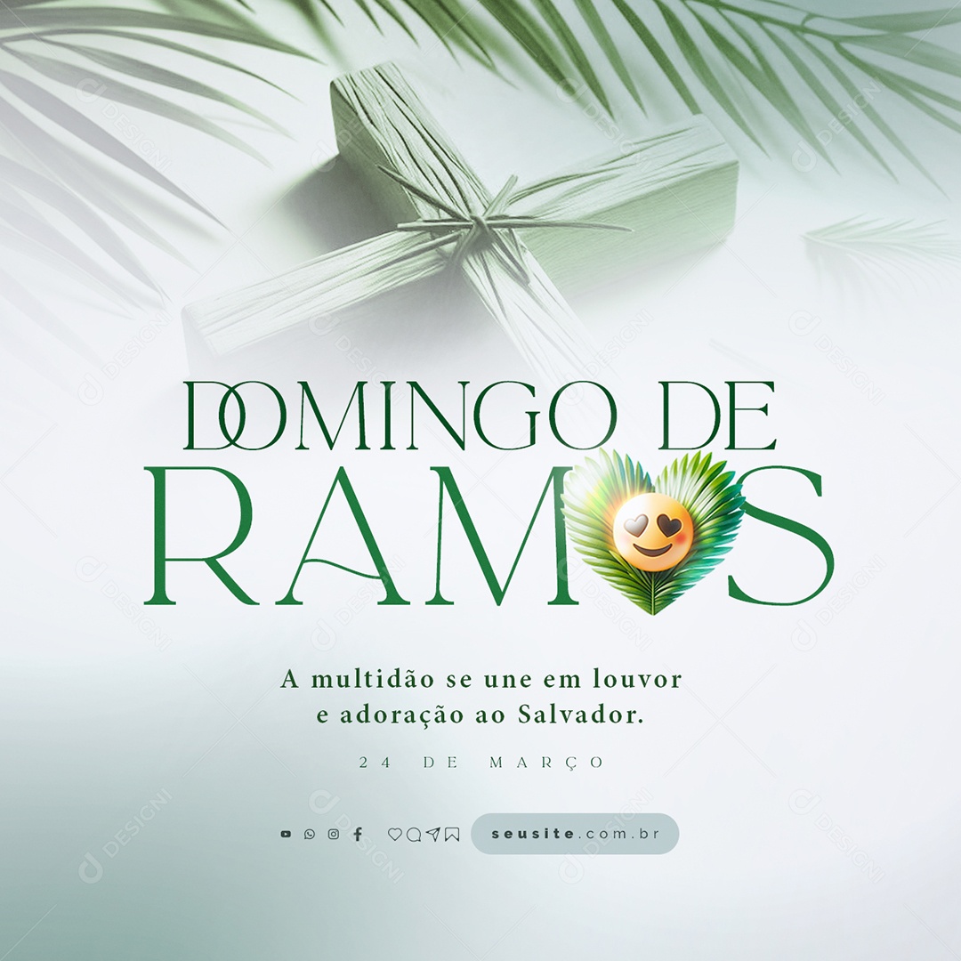 Domingo de Ramos 24 de Março A Multidão se Une em Louvor Social Media PSD Editável