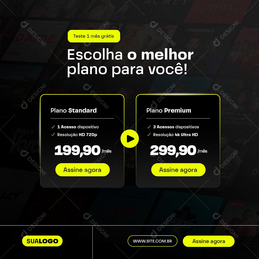 IPTV Escolha o Melhor plano para Você Plano Standard Plano Premium Social Media PSD Editável