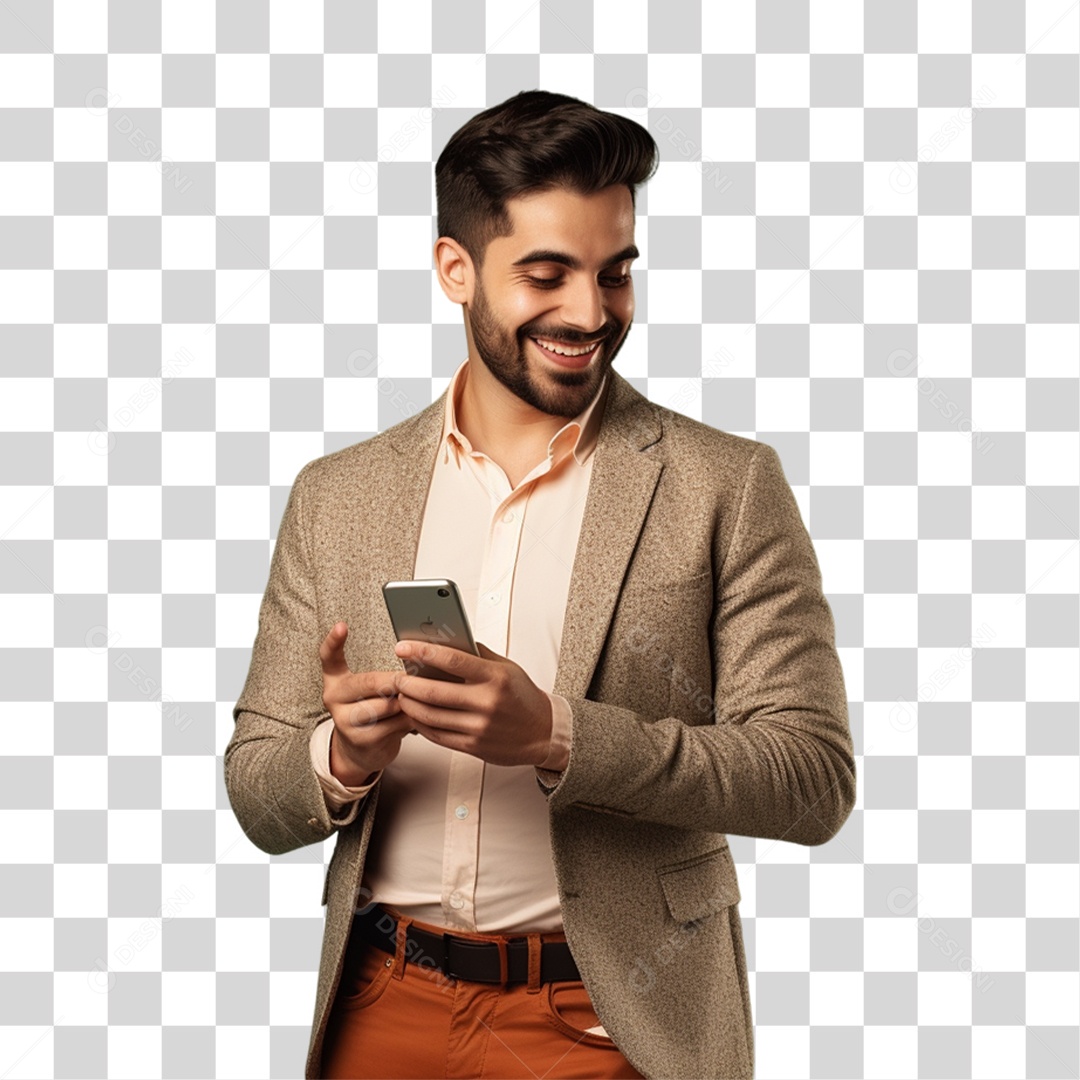 Homem com Celular nas Mãos PNG Transparente