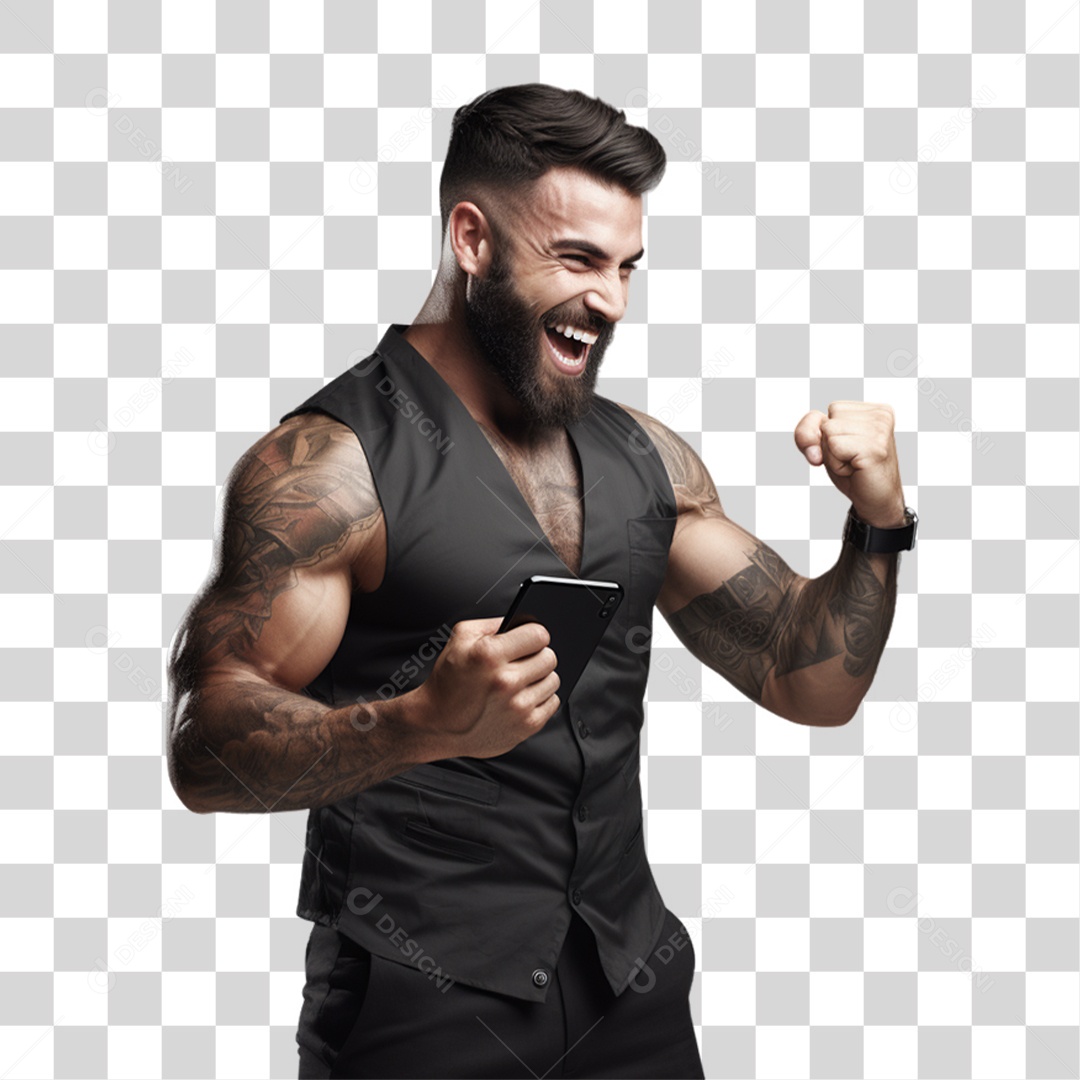 Homem com Celular nas Mãos PNG Transparente