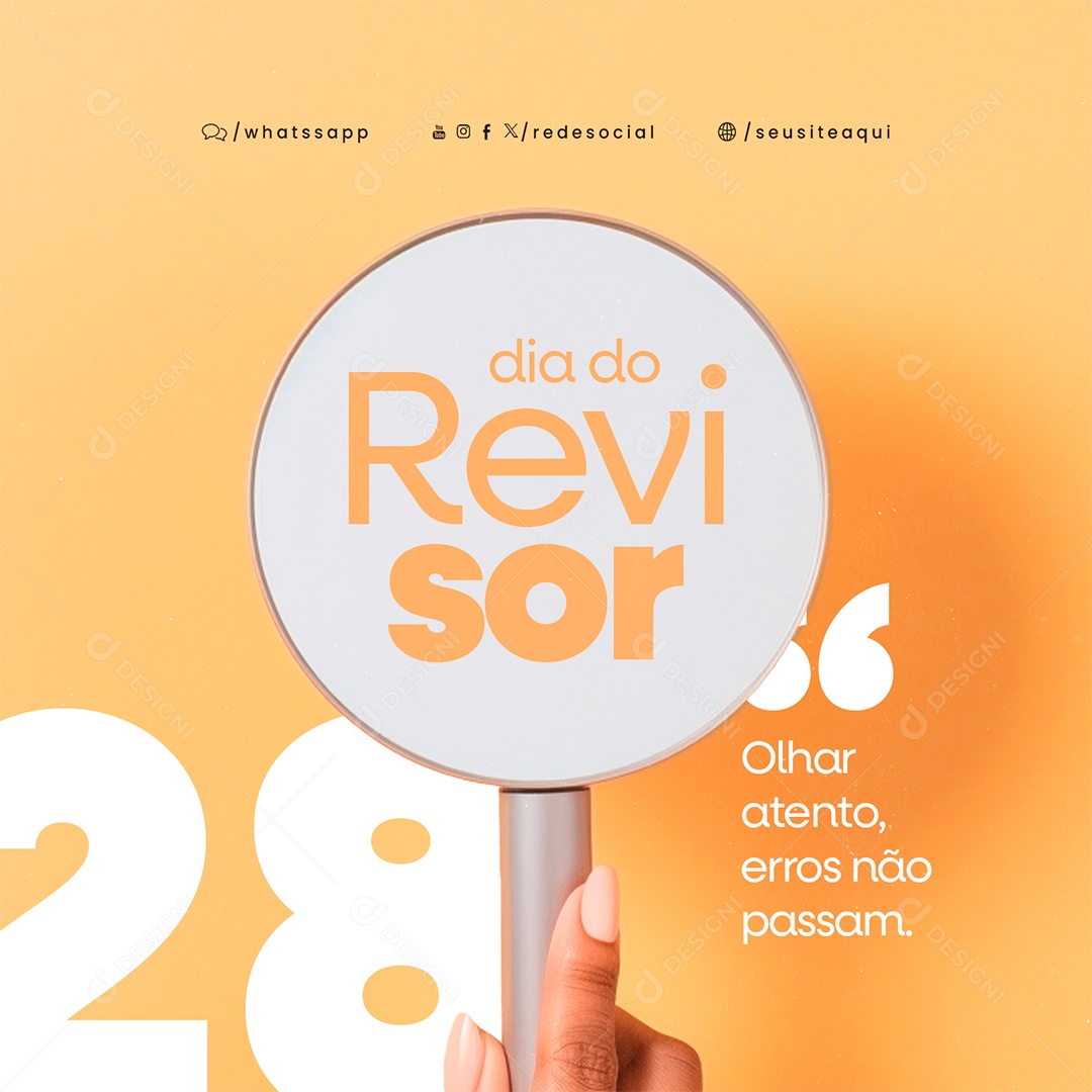 Dia do Revisor 28 de Março Olhar atento Erros não Passam Social Media PSD Editável