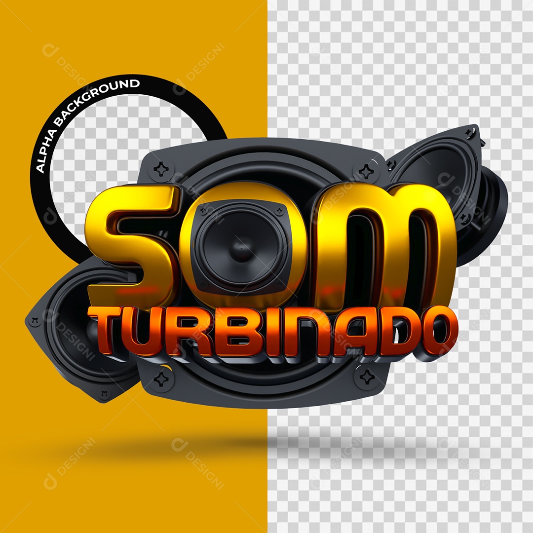 Som Turbinado Selo 3D Amarelo Laranja e Preto para Composição PSD