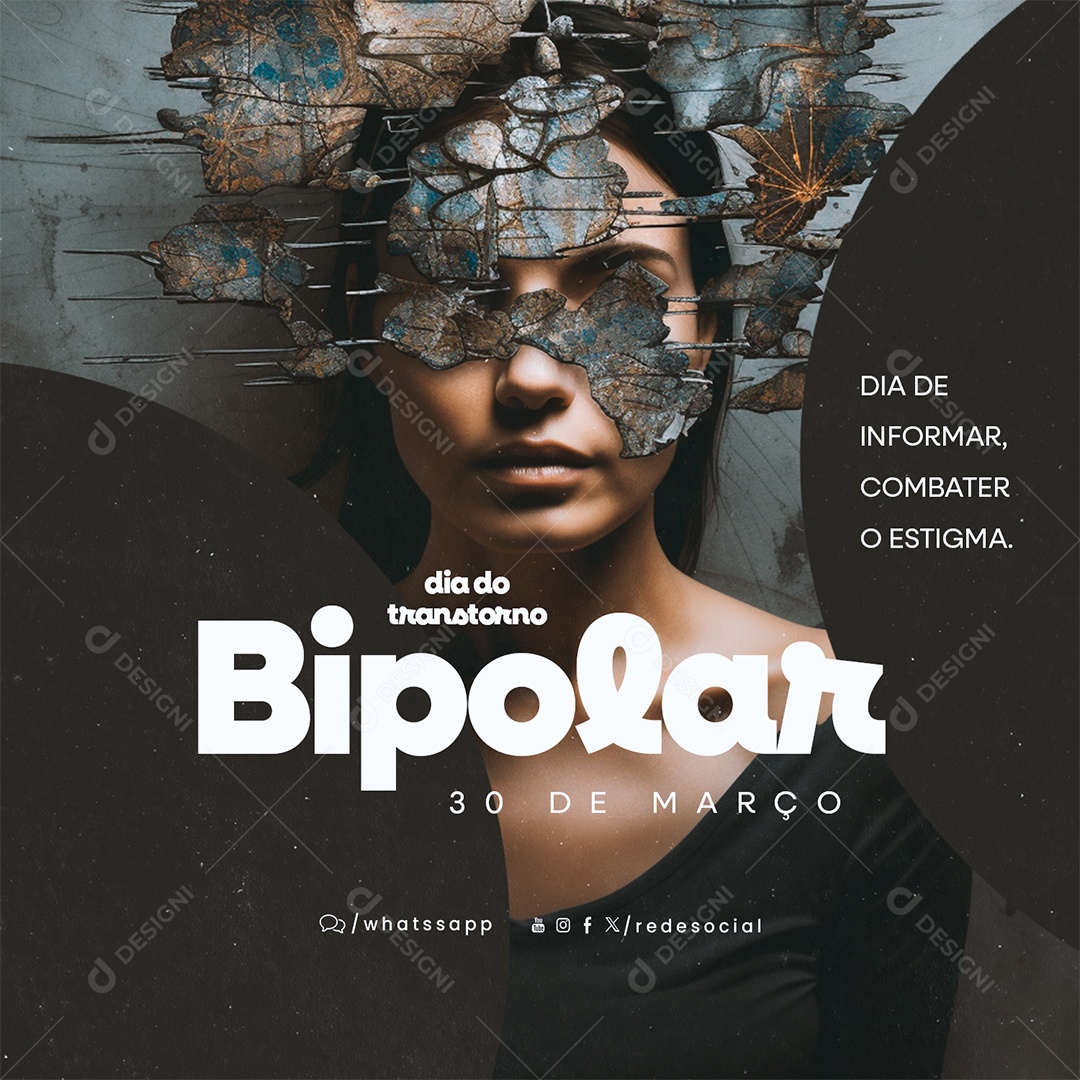 Social Media Dia do Transtorno Bipolar 30 de Março Combater o Estigma PSD Editável