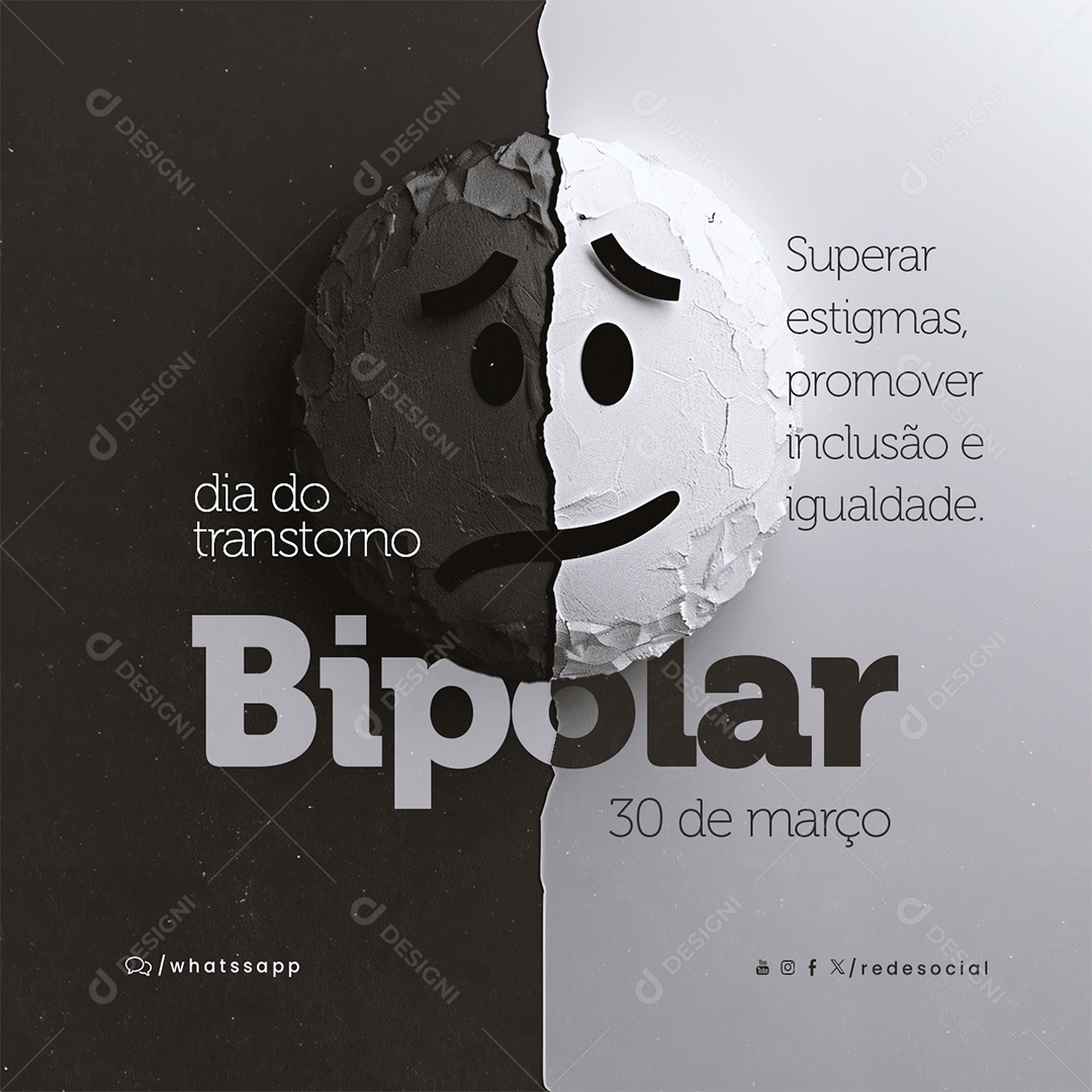 Dia do Transtorno Bipolar 30 de Março Superar Estigmas Social Media PSD Editável