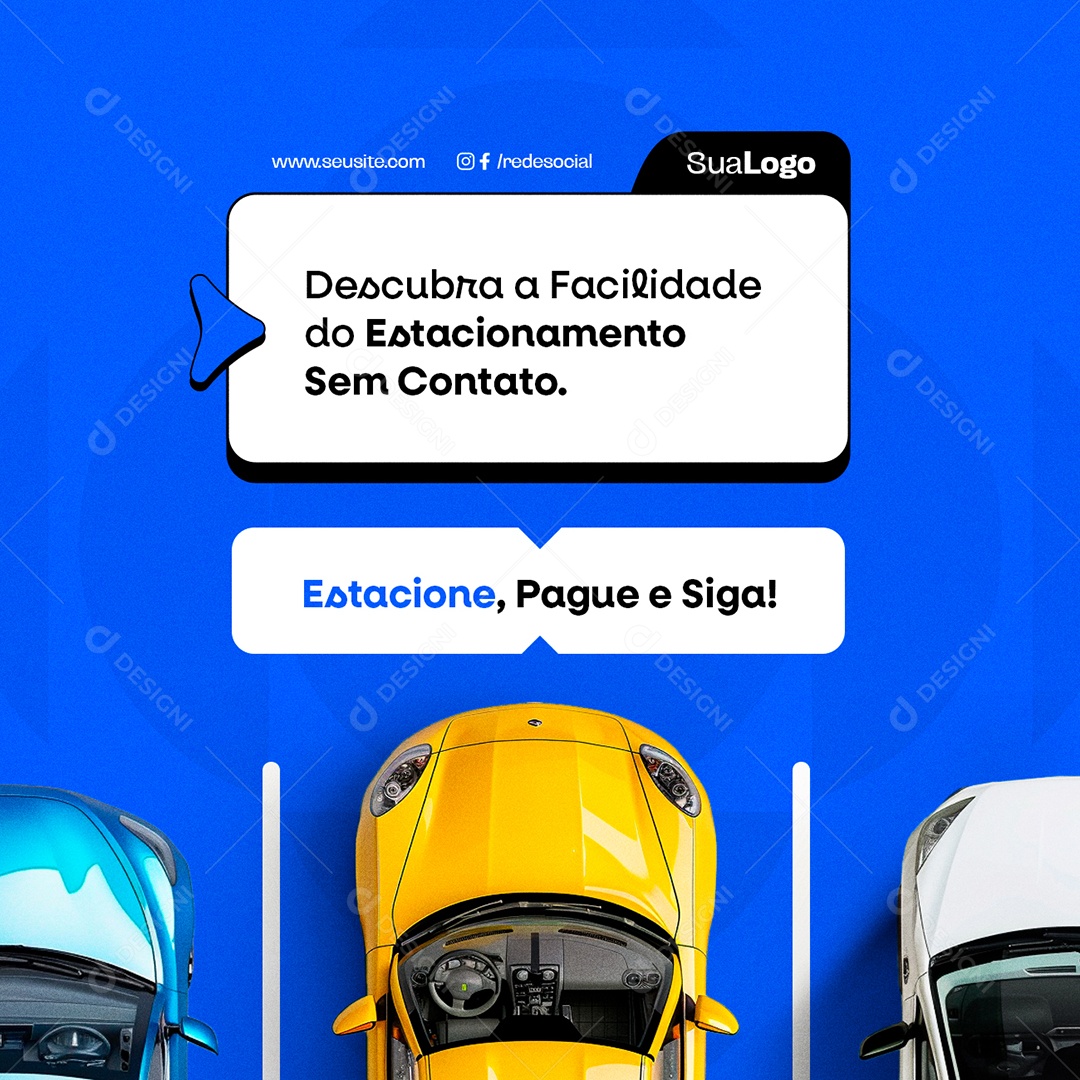 Estacionamento de Carros Estacione Pague e Siga Social Media PSD Editável